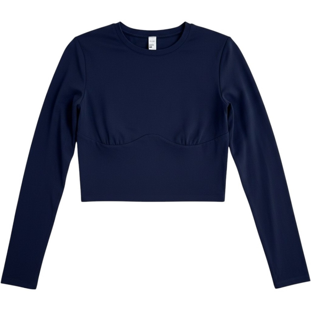 Ingia Navy Blue Long Sleeve Corset Seam Crop Top IG01T Cove#6 Womens Large NWT